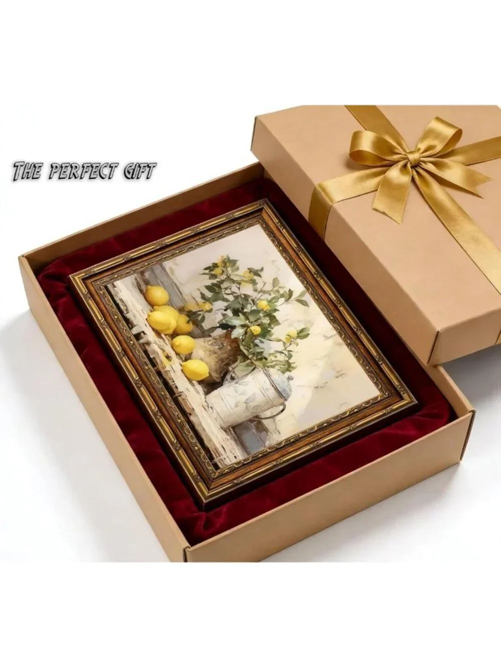 Rustic Vintage Gold Framed Lemon Canvas Wall Art - Farmhouse Kitchen Decor